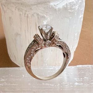 Rose & White Gold Natural Diamond Ring With Papers